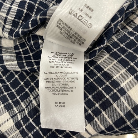 Lauren Ralph Lauren navy and white plaid lightweight 2 pocket button up size Med - Picture 7 of 10